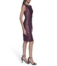 Eliza J Sequin Crew Neck Cap Sleeve Side Tuck Side Beading Sheath Dress