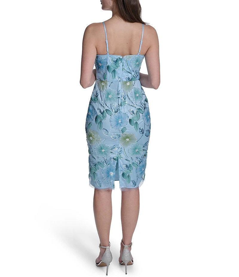 Eliza J Sequin Floral Embroidered Mesh Sleeveless Sheath Dress