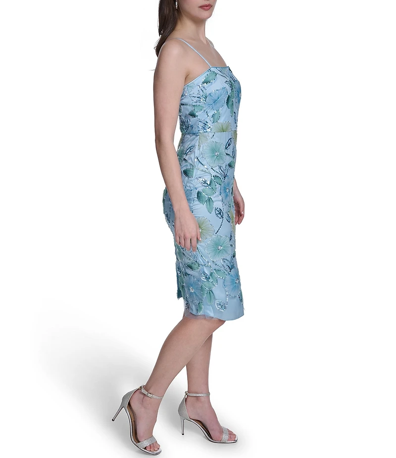 Eliza J Sequin Floral Embroidered Mesh Sleeveless Sheath Dress
