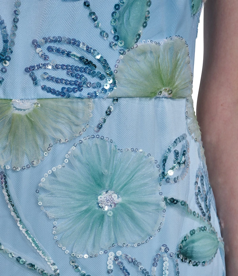 Eliza J Sequin Floral Embroidered Mesh Sleeveless Sheath Dress