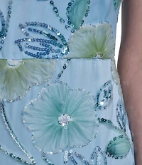 Eliza J Sequin Floral Embroidered Mesh Sleeveless Sheath Dress