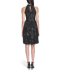 Eliza J Sequin Halter Mock Neck Tiered A-Line Dress