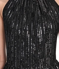 Eliza J Sequin Halter Mock Neck Tiered A-Line Dress