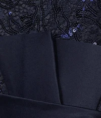 Eliza J Sequin Lace Boat Neck Sleeveless Ruffle Front Slit Gown