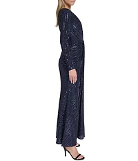 Eliza J Sequin Long Sleeve Center Front Skirt Sash Gown