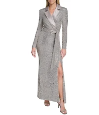Eliza J Sequin Long Sleeve Shirt Dress Gown