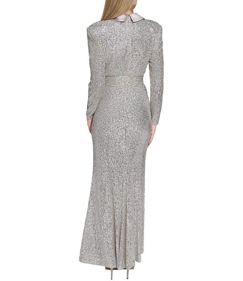Eliza J Sequin Long Sleeve Shirt Dress Gown