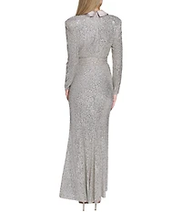 Eliza J Sequin Long Sleeve Shirt Dress Gown