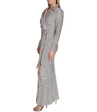 Eliza J Sequin Long Sleeve Shirt Dress Gown