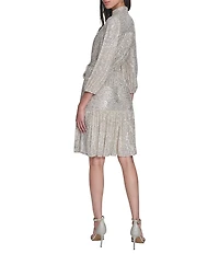 Eliza J Sequin Long Sleeves Belted Short Dress