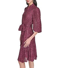 Eliza J Sequin Long Sleeves Belted Short Dress