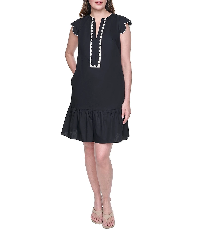 Eliza J Shift Short Dress With Scalloped Trim