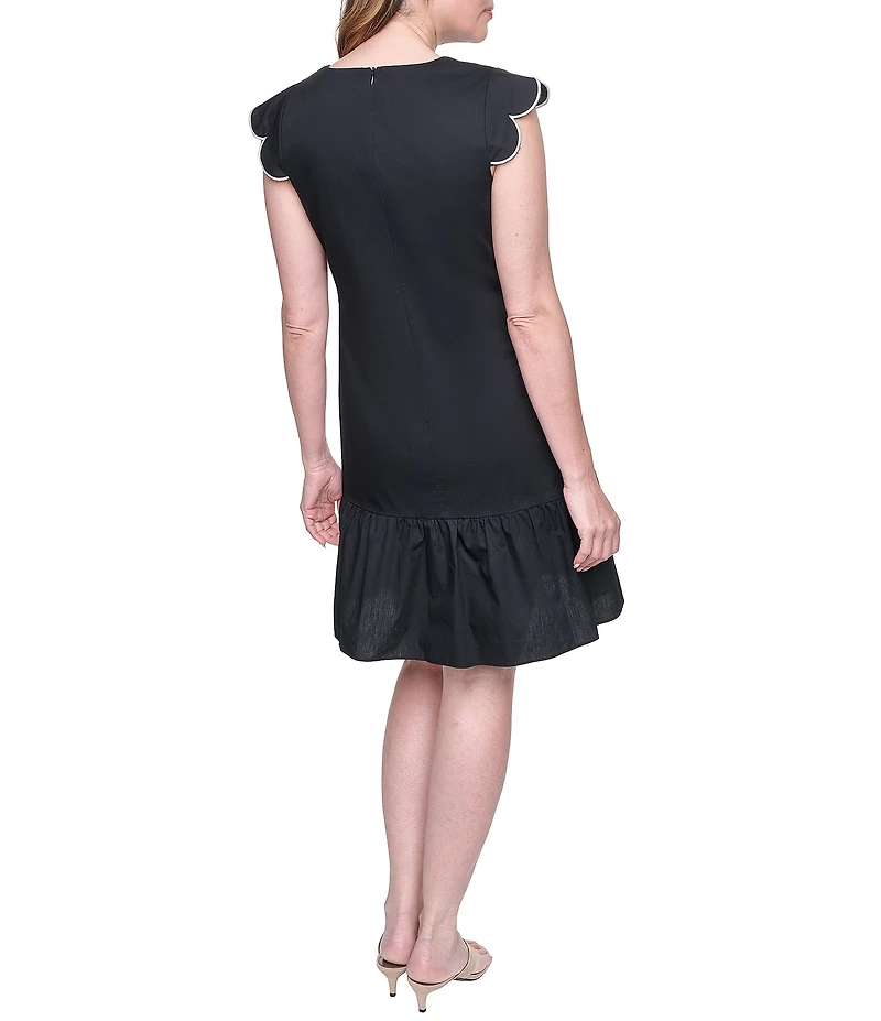 Eliza J Shift Short Dress With Scalloped Trim