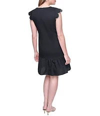 Eliza J Shift Short Dress With Scalloped Trim