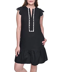 Eliza J Shift Short Dress With Scalloped Trim