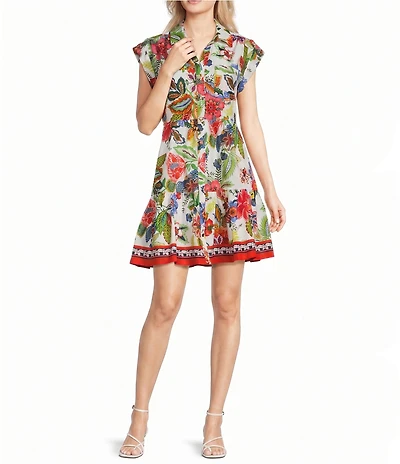 Eliza J Short Sleeve Floral Shirt Dress