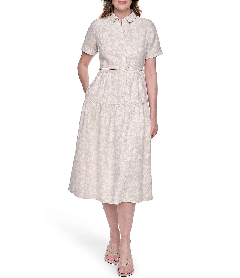 Eliza J Short Sleeve Midi Shirt Dress With Novelty Belt