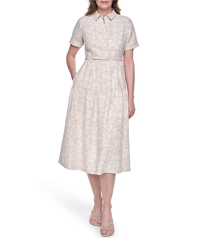 Eliza J Short Sleeve Midi Shirt Dress With Novelty Belt