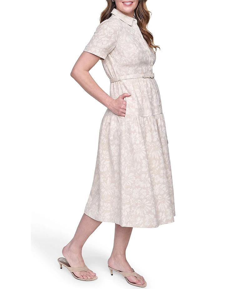Eliza J Short Sleeve Midi Shirt Dress With Novelty Belt