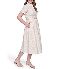 Eliza J Short Sleeve Midi Shirt Dress With Novelty Belt