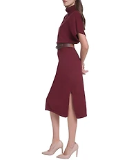Eliza J Short Sleeve Mock Neck Knit Belted Midi Dress