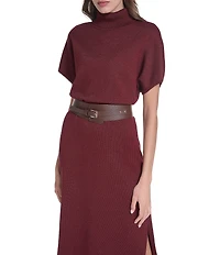 Eliza J Short Sleeve Mock Neck Knit Belted Midi Dress