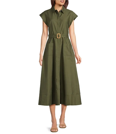 Eliza J Sleeveless Midi Belted Shirt Dress