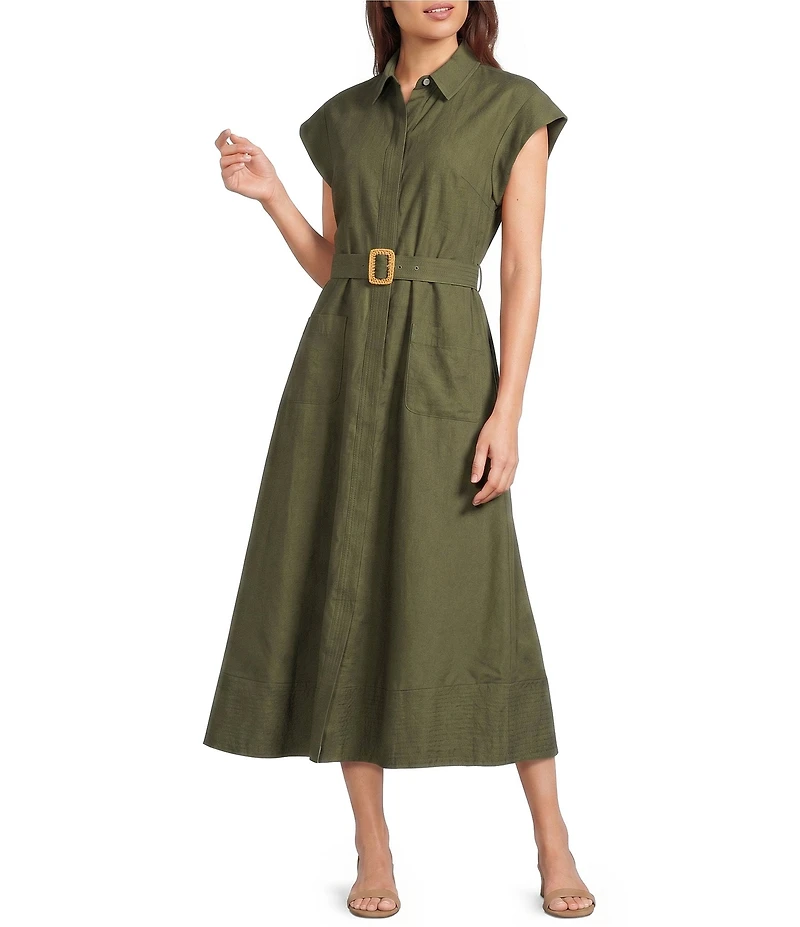 Eliza J Sleeveless Midi Belted Shirt Dress