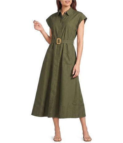 Eliza J Sleeveless Midi Belted Shirt Dress