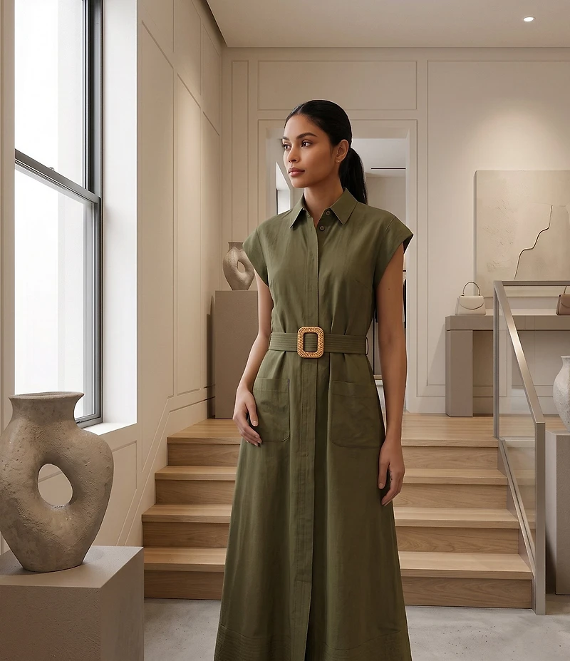 Eliza J Sleeveless Midi Belted Shirt Dress