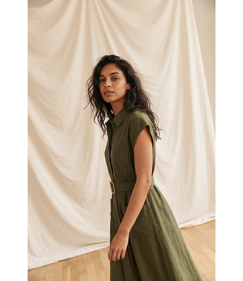 Eliza J Sleeveless Midi Belted Shirt Dress