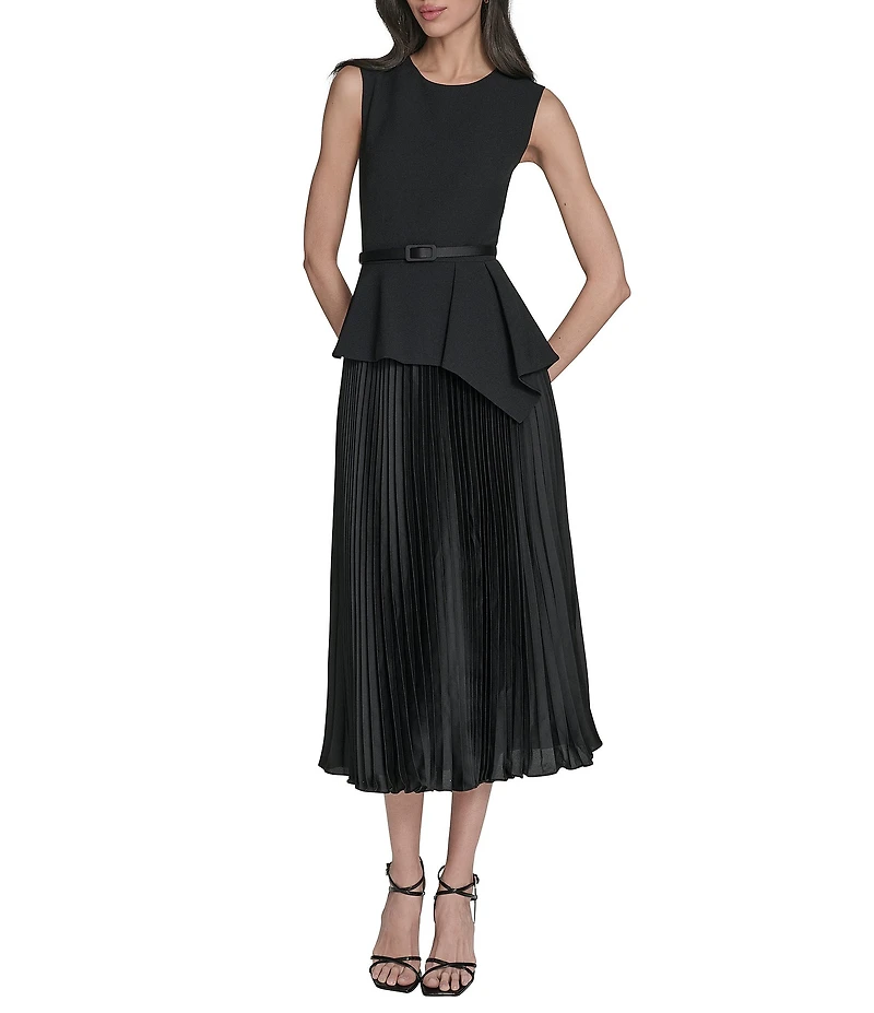 Eliza J Sleeveless Peplum Pleated Short Belted Dress