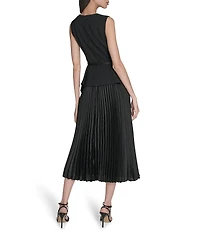 Eliza J Sleeveless Peplum Pleated Short Belted Dress