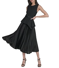 Eliza J Sleeveless Peplum Pleated Short Belted Dress