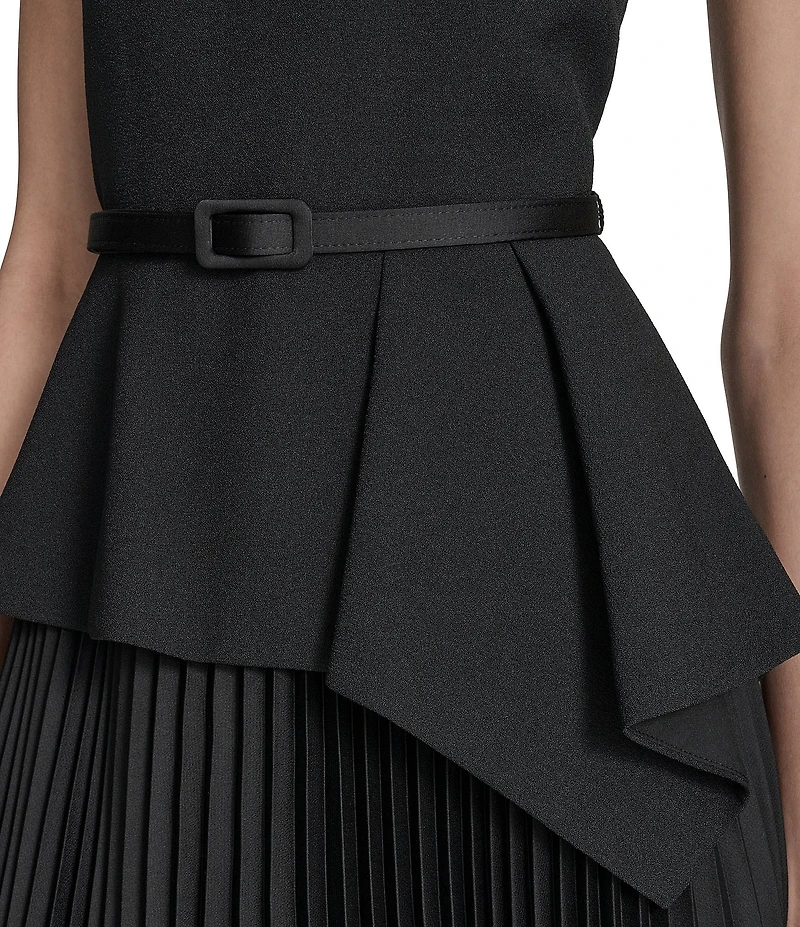 Eliza J Sleeveless Peplum Pleated Short Belted Dress
