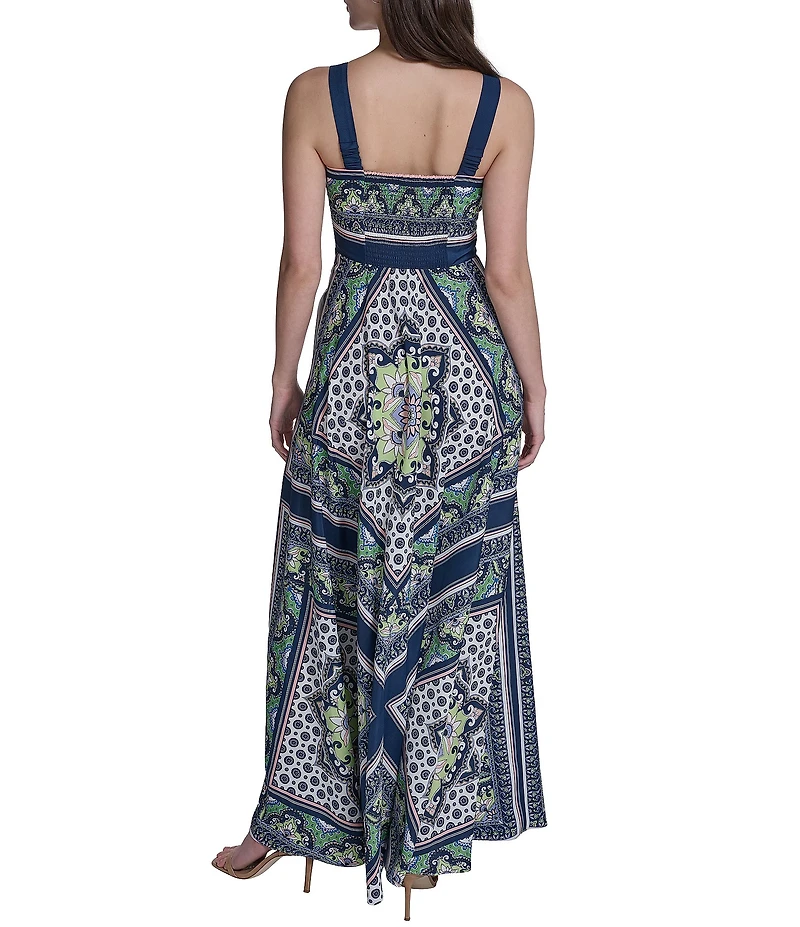 Eliza J Sleeveless Scarf Print Maxi Dress