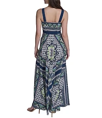 Eliza J Sleeveless Scarf Print Maxi Dress