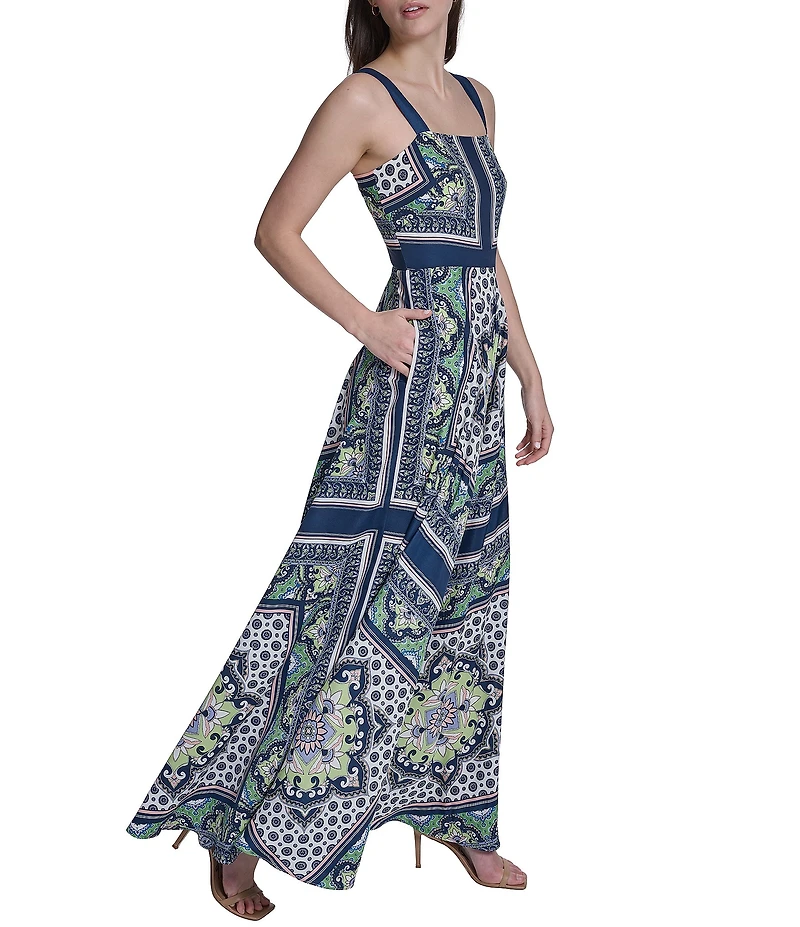 Eliza J Sleeveless Scarf Print Maxi Dress