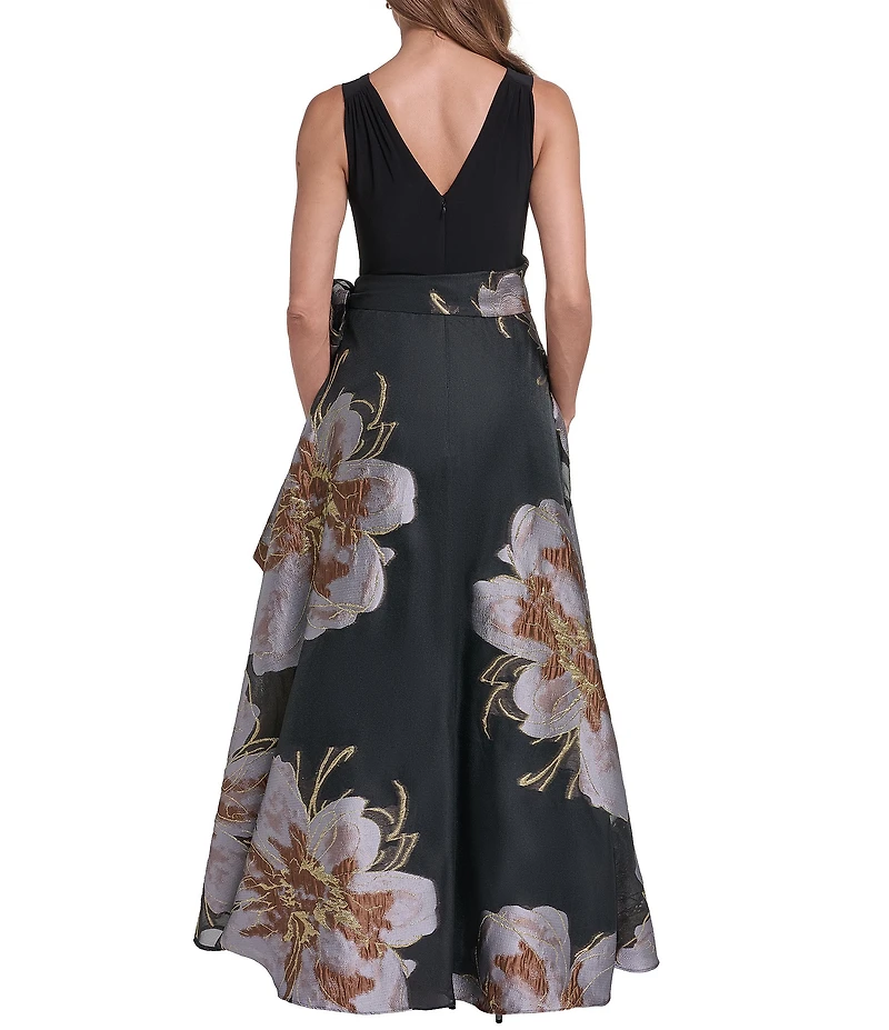 Eliza J Sleeveless Surplice Floral Organza Ballgown