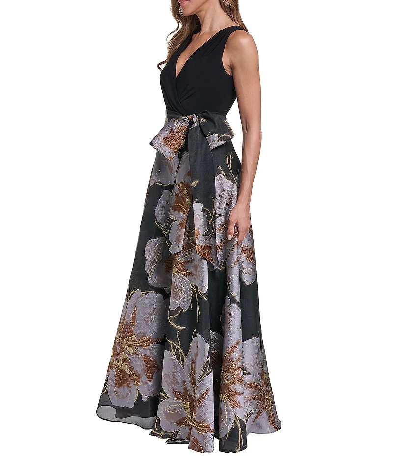 Eliza J Sleeveless Surplice Floral Organza Ballgown