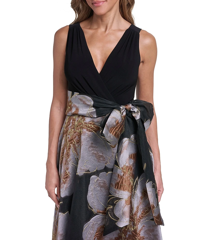 Eliza J Sleeveless Surplice Floral Organza Ballgown