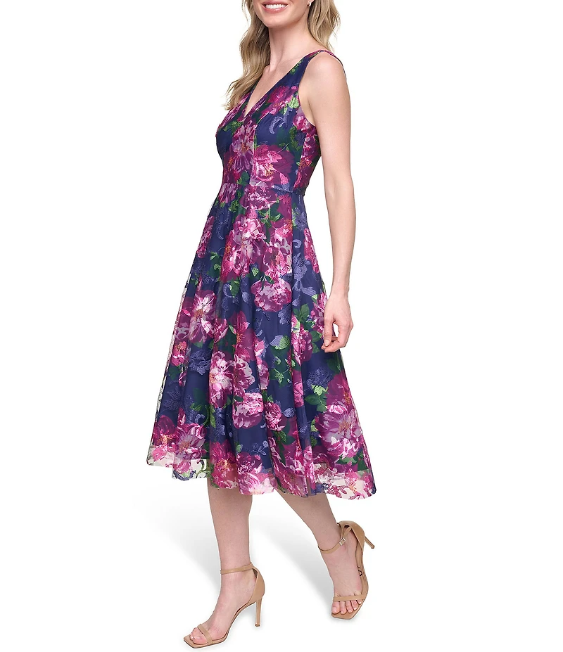 Eliza J Sleeveless V Neck Fit & Flare Knee Length Dress