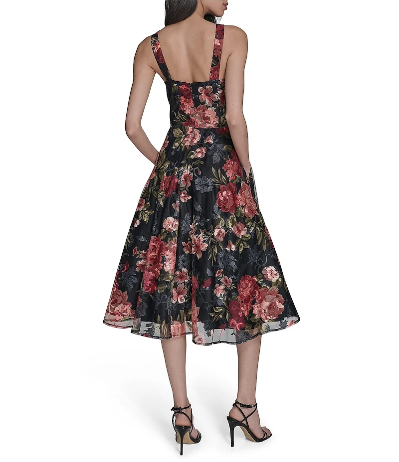 Eliza J Sleeveless V-Neck Floral Embroidery Dress