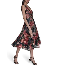 Eliza J Sleeveless V-Neck Floral Embroidery Dress