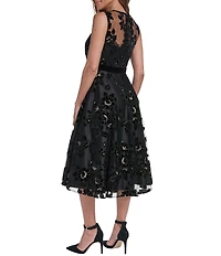 Eliza J Sleeveless V-Neck Midi Velvet Mesh Dress