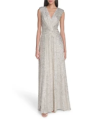 Eliza J Sleeveless V-Neck Twist Waist Sequin Gown