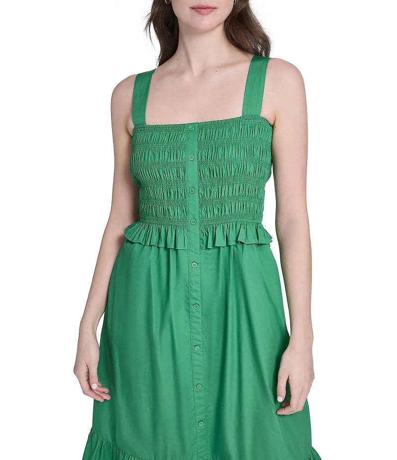 Eliza J Smocked Bodice Button Down Midi Sun Dress