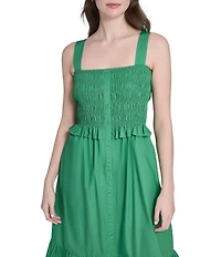 Eliza J Smocked Bodice Button Down Midi Sun Dress