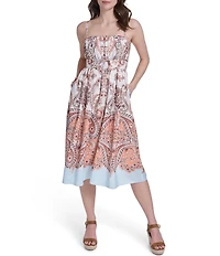 Eliza J Square Neck Sleeveless Printed A-Line Midi Dress