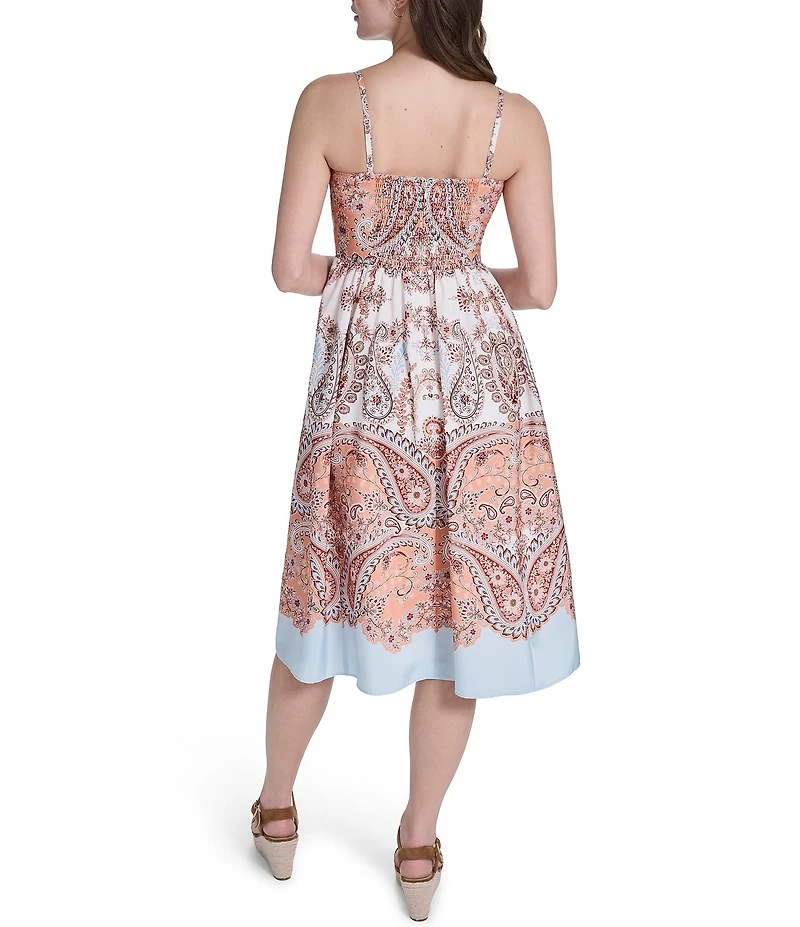 Eliza J Square Neck Sleeveless Printed A-Line Midi Dress